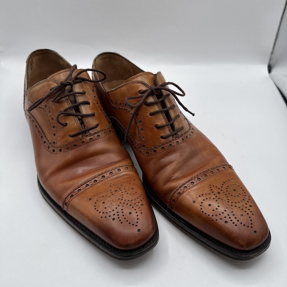 Magnanni Galen Shoes Mens Size 9.5 M Brown Wing Tip Cognac Brogue 13975 Spain‎